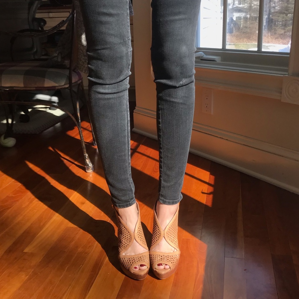 Prada Perforated Leather Platform Slingbacks 37.5 - image 1